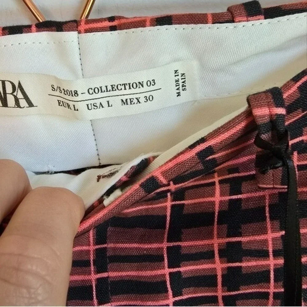 ZARA NEW Studio Pink Plaid Check Ultra Flare Bell Bottom Pants SZ Large Y2K Punk